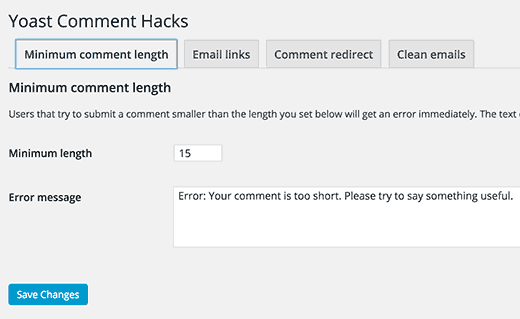 Yoast Comment Hack longitud mínima de los comentarios