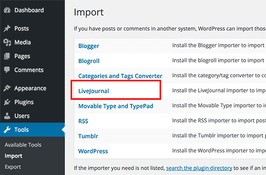 Herramienta de importación de LiveJournal en WordPress