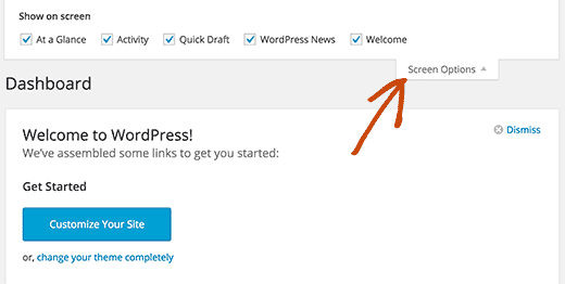 Mostrar u ocultar secciones en la pantalla del panel de control de WordPress