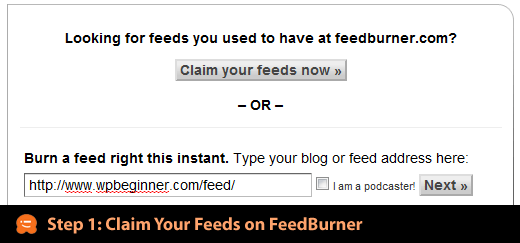 Paso 1: reclama tus feeds en Feedburner