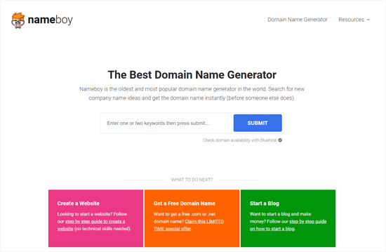 Generador de los mejores nombres de dominio y de blog de Nameboy