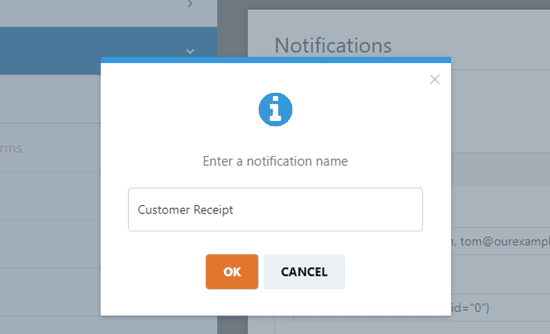 Introducir un nombre para la notificación que se enviará al cliente