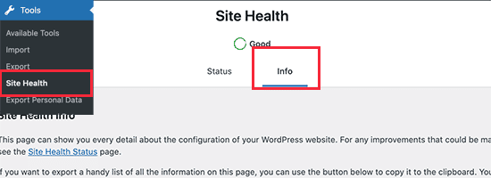 Salud del sitio en WordPress