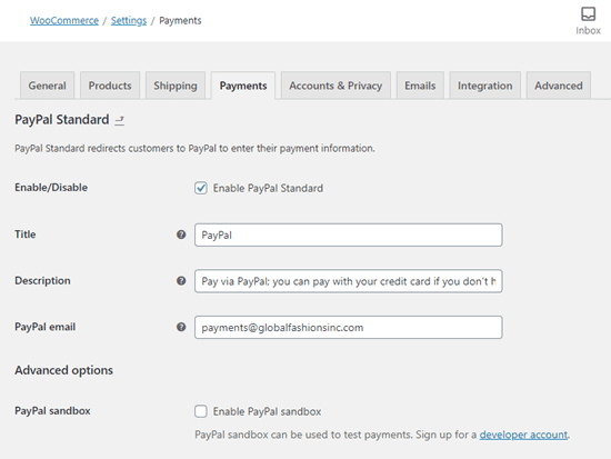 Introducir tu dirección de correo electrónico de PayPal y configurar PayPal con WooCommerce