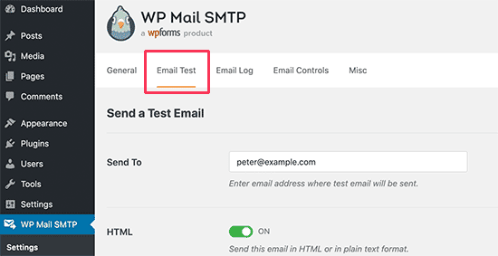 Probar la configuración del correo electrónico SMTP de WordPress