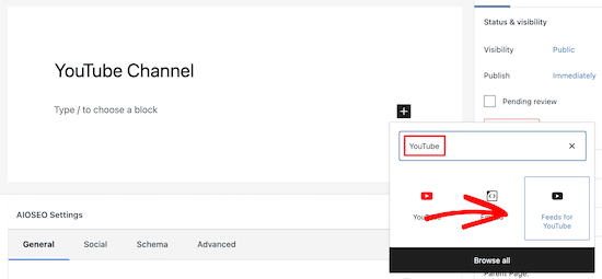 Seleccionar feeds para el bloque de YouTube