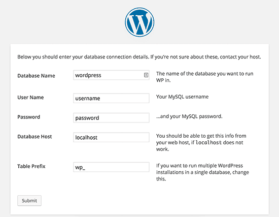 Ajustes de configuración por defecto de WordPress