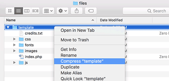 Crear un archivo zip en Mac