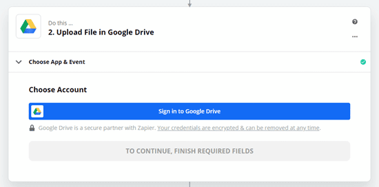 Iniciar sesión en Google Drive cuando lo solicita Zapier