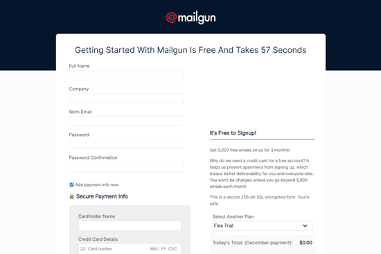 Introduce tus datos para configurar tu cuenta de Mailgun