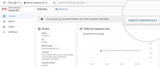 Crear tus credenciales para tu API de Google