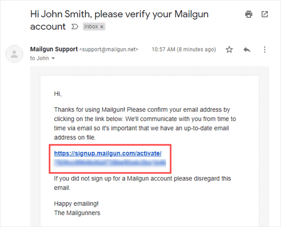 Haz clic en el enlace para verificar tu dirección de correo electrónico con Mailgun