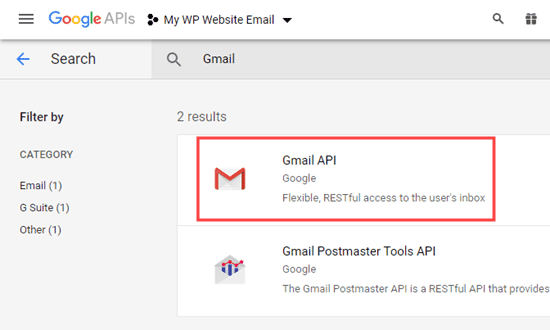 Seleccionar la API de Gmail