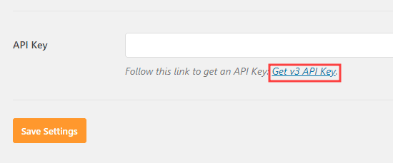 Haciendo clic en el enlace Obtener la clave de la API v3