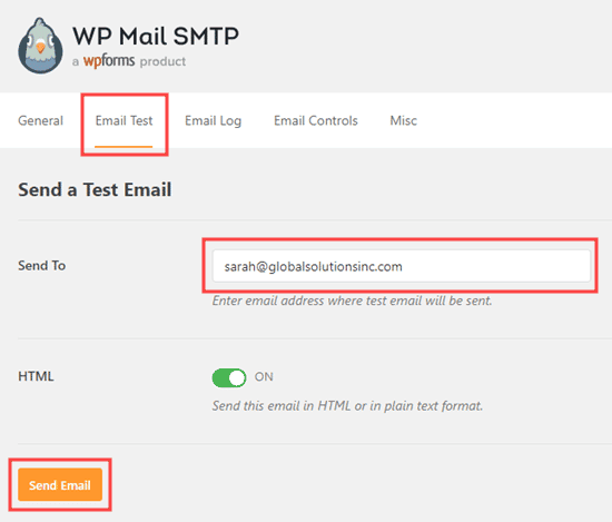 Enviar un correo de prueba desde WP Mail SMTP