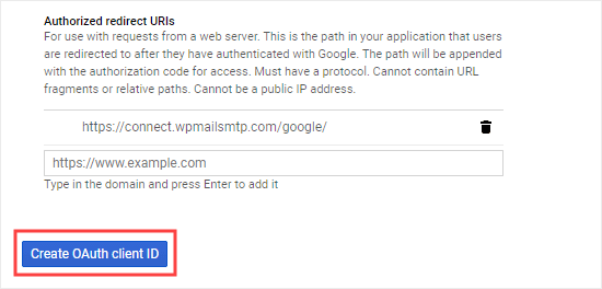 Haz clic en el botón Crear ID de cliente OAuth