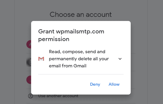 Dar permiso a WP Mail SMTP para acceder y utilizar tu cuenta de Gmail