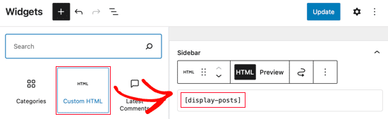 Añadir un widget HTML personalizado