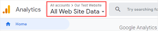 Comprueba que tienes el sitio web correcto seleccionado en Google Analytics
