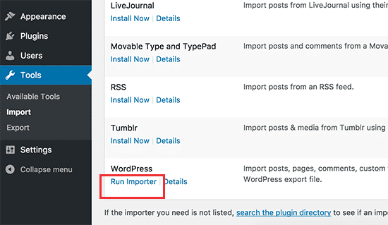 Ejecuta el importador de WordPress