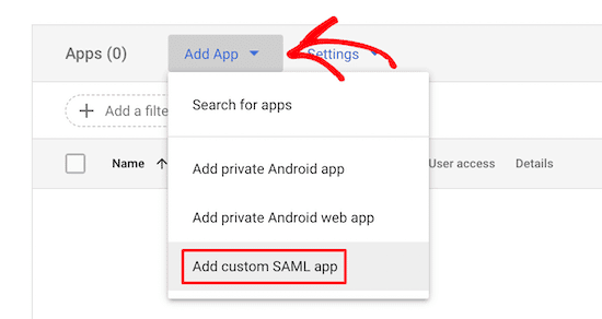 Añadir aplicación SAML personalizada