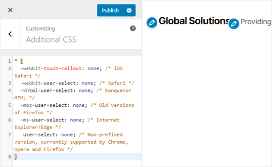 Añadir el código CSS para evitar la selección de texto y el copiar/pegar