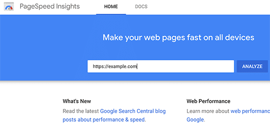 Usando la herramienta Page Speed Insights para ver la puntuación de Web Vitals
