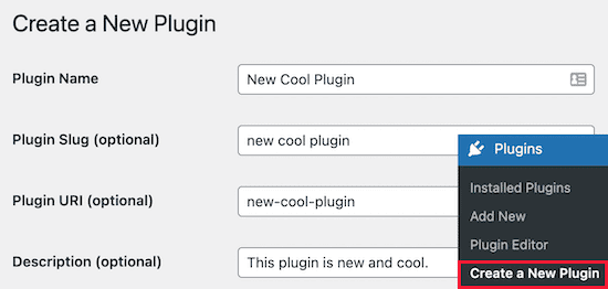 Introduce el nombre del nuevo plugin y los detalles
