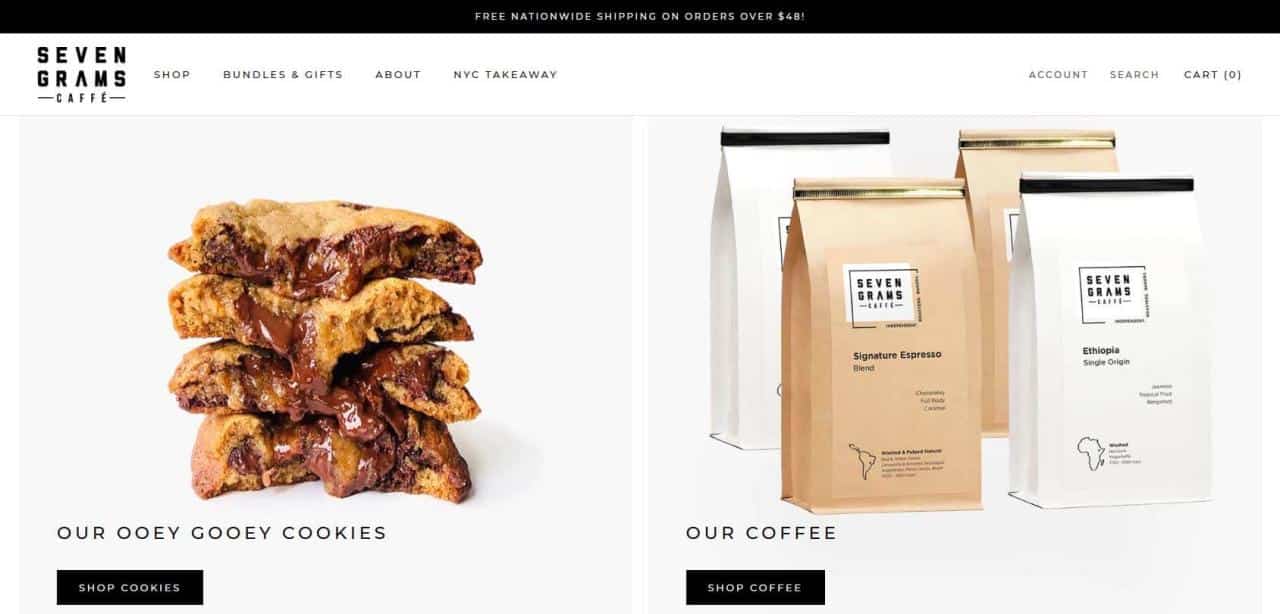 Página web de Seven Grams Caffe