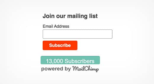 Vista previa del plugin de chiclet para suscriptores de Mailchimp