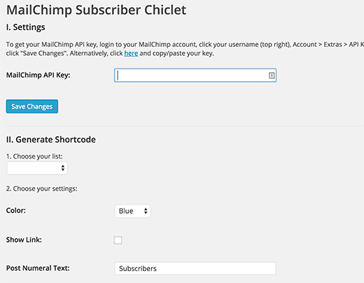 Configuración del suscriptor de MailChimp