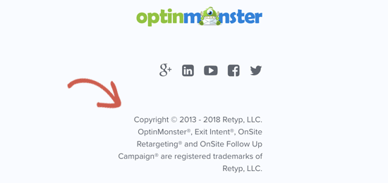 Ejemplo de uso de los símbolos de derechos de autor y marca comercial en un sitio web