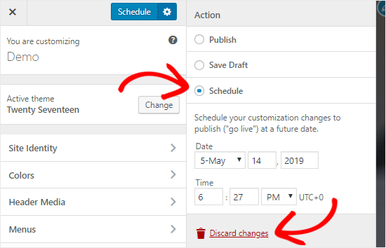 Programar los ajustes del Personalizador en una fecha específica