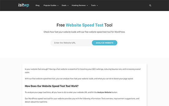 Herramienta de prueba de velocidad del sitio web IsItWP
