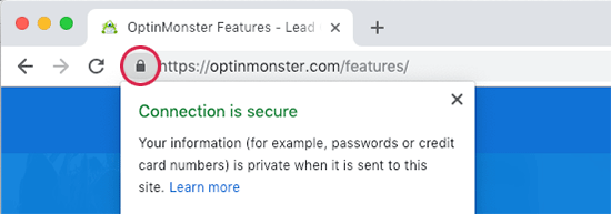 La barra de direcciones muestra el icono del candado de seguridad SSL con HTTPs