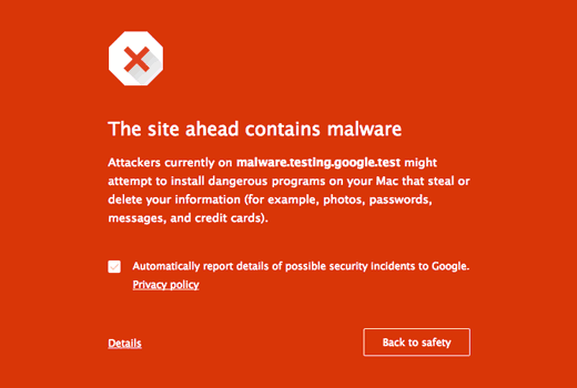 Advertencia de malware en Google Chrome