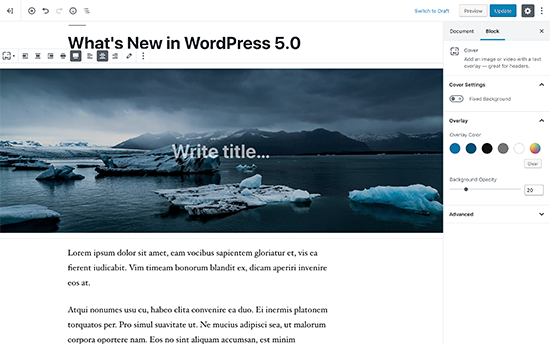 Nuevo editor de WordPress llamado editor de bloques Gutenberg