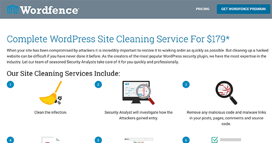 Servicio de limpieza del sitio de Wordfence