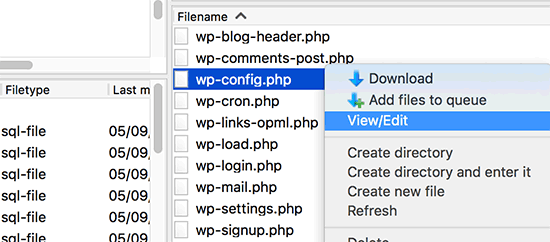 Editar el archivo wp-config.php a través de FTP