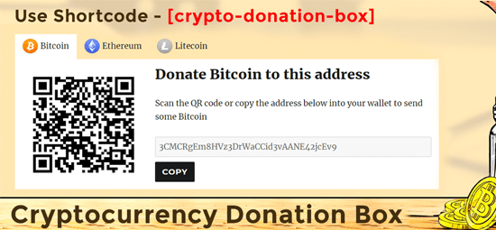 Caja de donaciones de criptodivisas - Donaciones de Bitcoin y criptodivisas