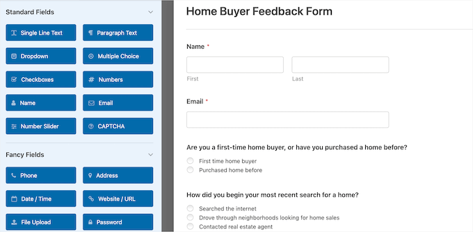 Plantilla de formulario de opinión de comprador de vivienda WPForms