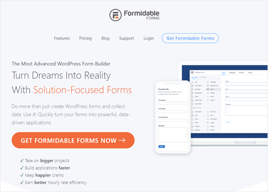 Sitio web del plugin Formidable Forms