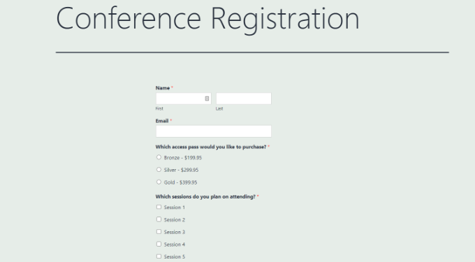 Vista previa del formulario de inscripción a la conferencia
