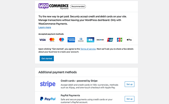 Opciones de pago de WooCommerce
