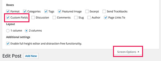 Mostrar la meta caja de campos personalizados en la pantalla de edición de la entrada en WordPress