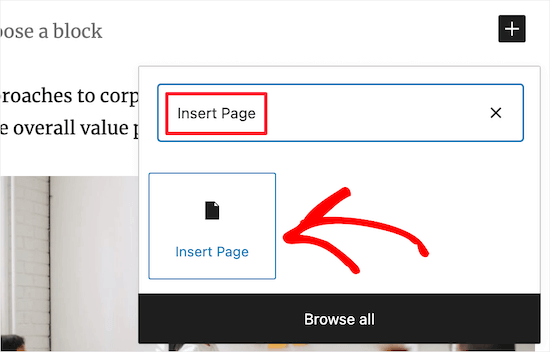 Selecciona el bloque de inserción de página