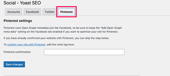 Confirma tu sitio en Pinterest con Yoast SEO
