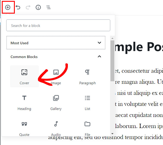 Añadir un bloque de portada en el editor de bloques de WordPress