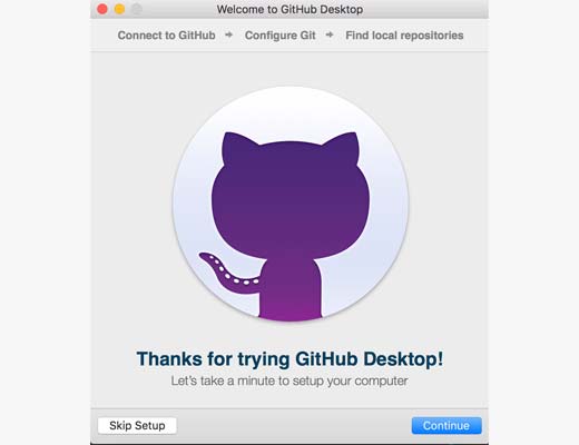 Pantalla de bienvenida de la instalación del escritorio de GitHub