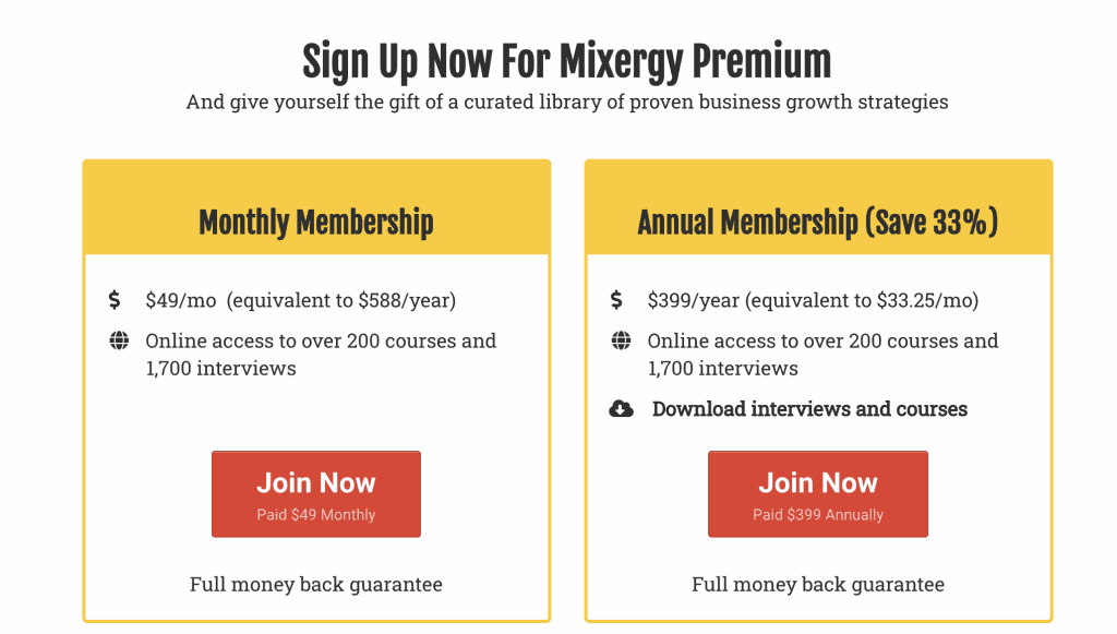 membresía premium de Mixergy
